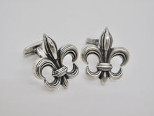 Load image into Gallery viewer, Fleur de Lis Studs &amp; Cuff Link Set - Sterling Silver