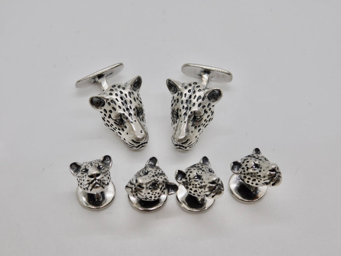 Leopard Studs & Cuff Link Set - Sterling Silver