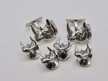 Load image into Gallery viewer, Rhino Studs &amp; Cuff Link Set - Sterling Silver