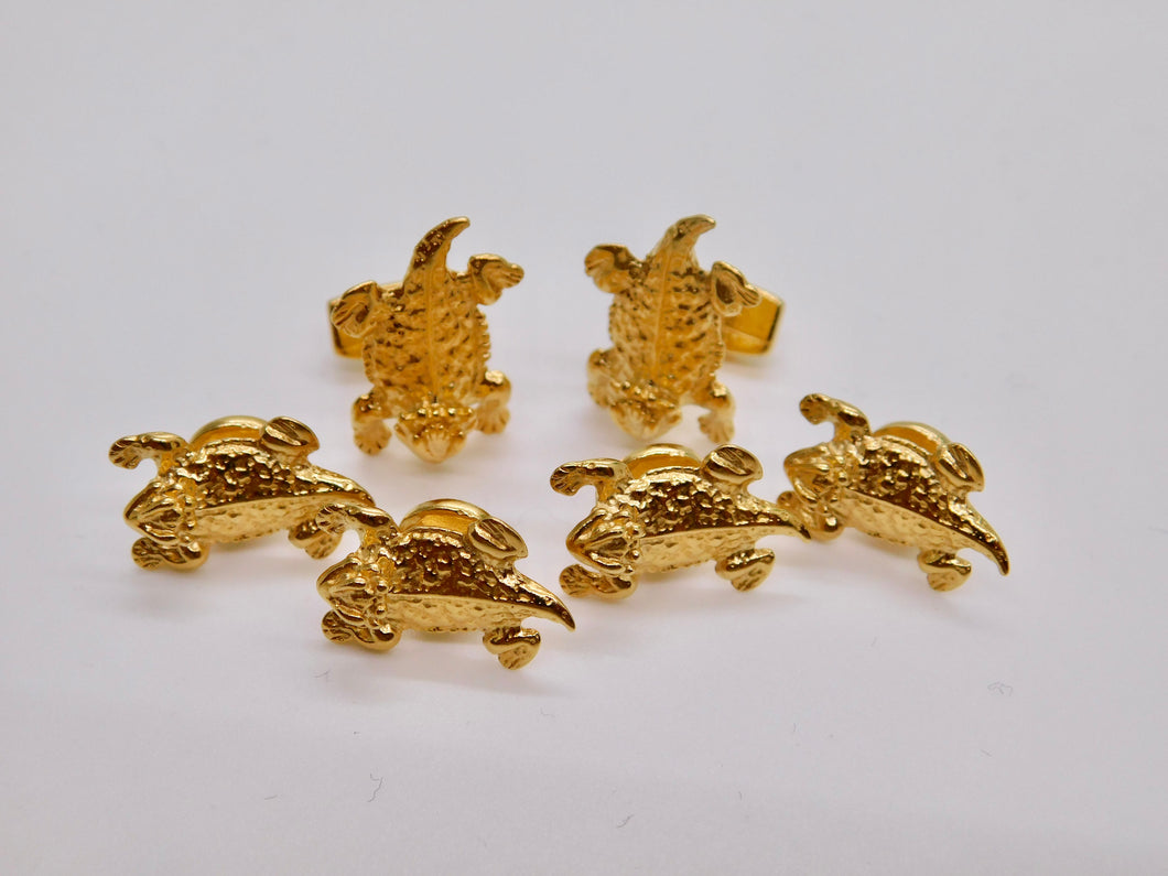 Horned Frog stud & cufflinks gold plated