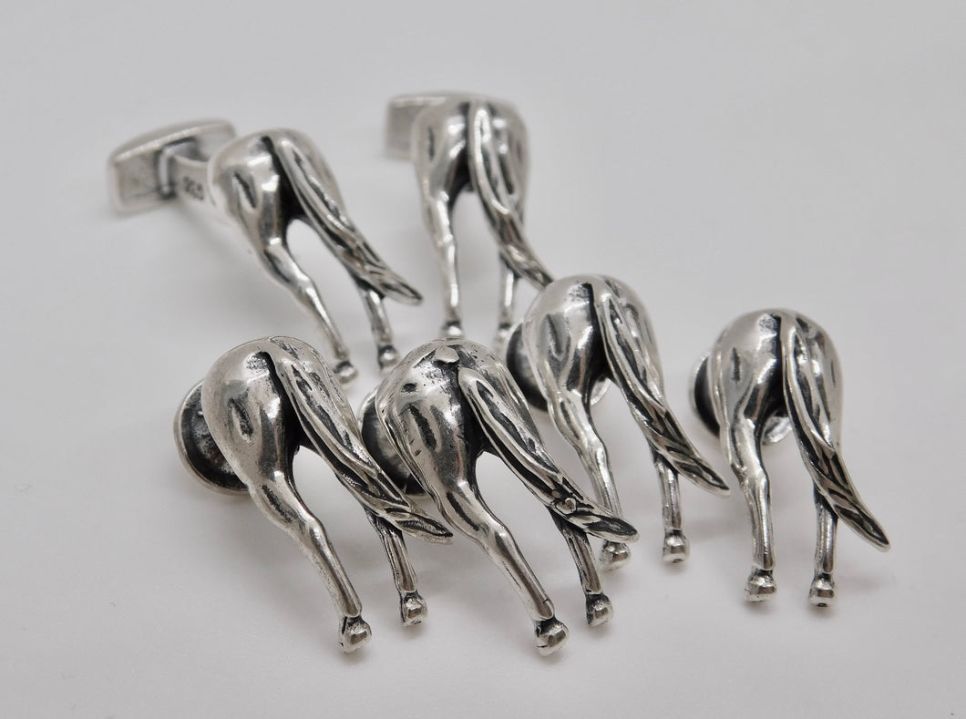 Horses Rear Stud & Cuff Link Set - Sterling Silver
