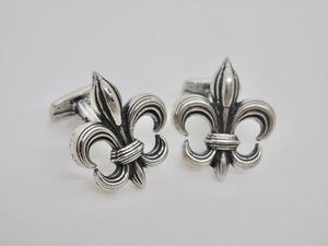 Fleur de Lis Studs & Cuff Link Set - Sterling Silver
