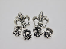 Load image into Gallery viewer, Fleur de Lis Studs &amp; Cuff Link Set - Sterling Silver