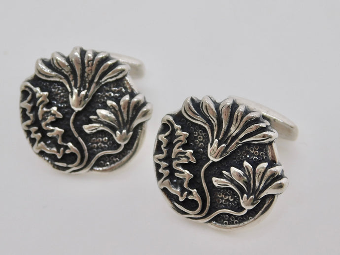 Victorian Floral Cuff Links - Sterling Silver