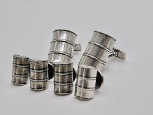 Oil Barrel Studs & Cuff Link Set - Sterling Silver