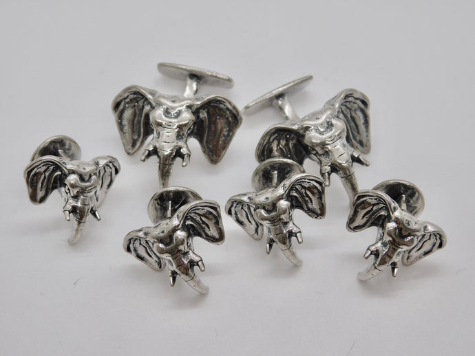 Elephant Studs & Cuff Link Set - Sterling Silver