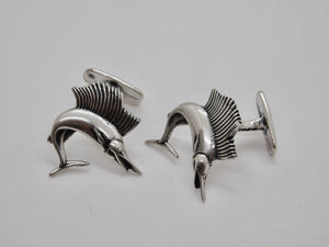 Sailfish Studs & Cuff Link Set - Sterling Silver