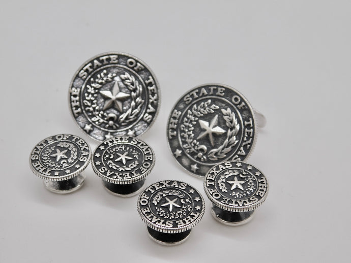 Texas State Seal Stud & Cuff Link Set - Sterling Silver