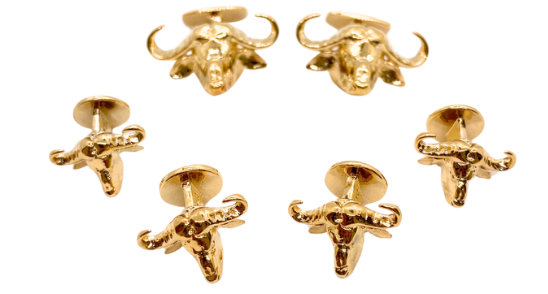 Cape Buffalo Stud & Cuff Link Set - Gold Plated