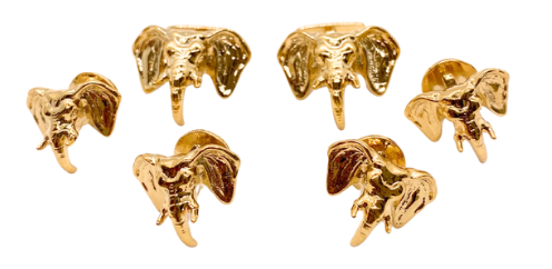 Elephant Stud & Cuff Link Set - Gold Plated