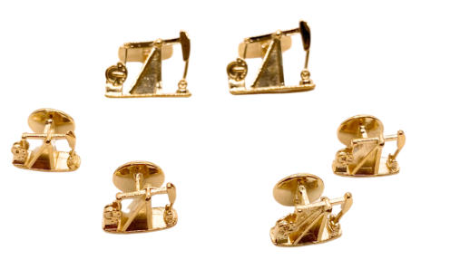 Pump Jack Stud & Cuff Link Set - Gold Plated