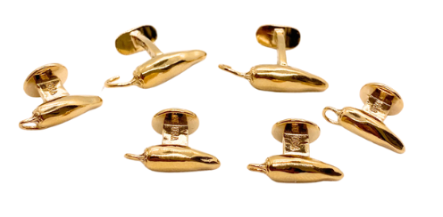 Chili Pepper Stud & Cuff Link Set - Gold Plated