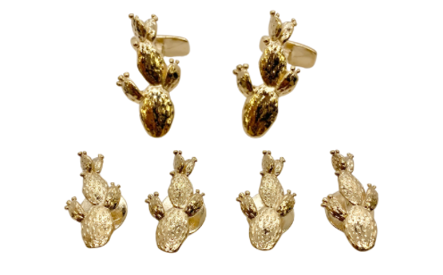 Prickly Pear Stud & Cuff Link Set - Gold Plated
